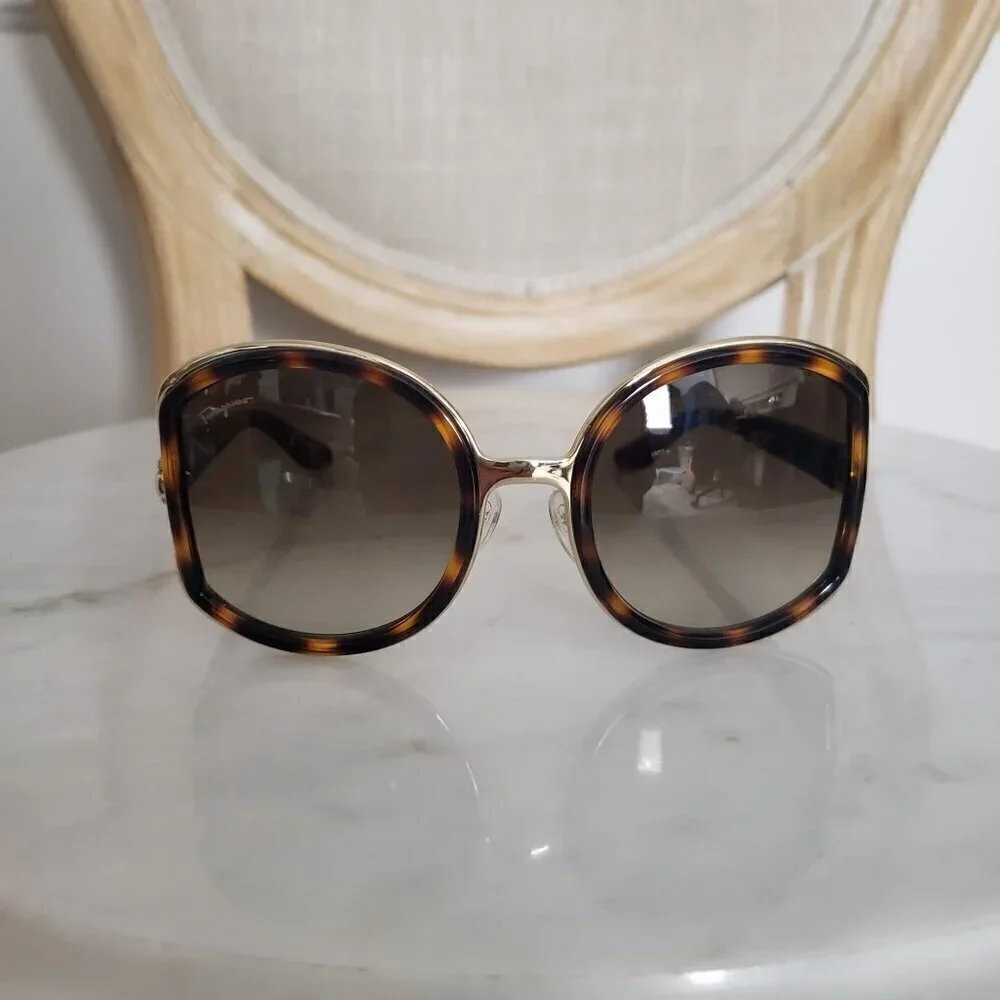 NIB Salvatore Ferragamo Oversize Tortoise Brown Side Cut Out 52mm Sunglasses